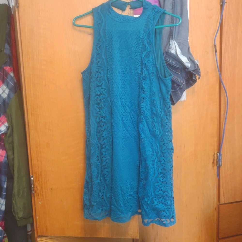 Blue High Neck Summer Dress